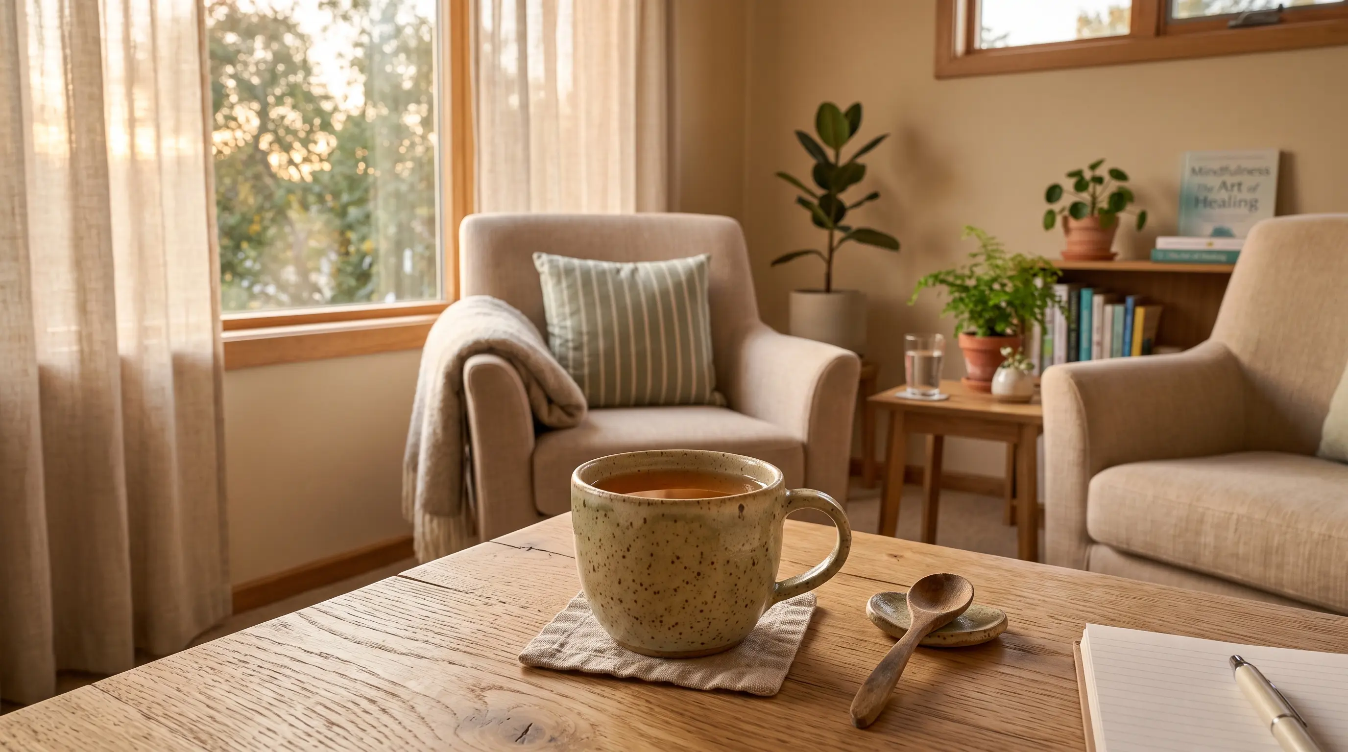 Warmer Praxisraum mit Teetasse